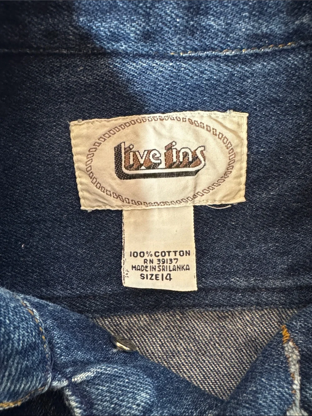 Vintage Live Ins Blue Denim Jacket Kids size 14 or women’s XS